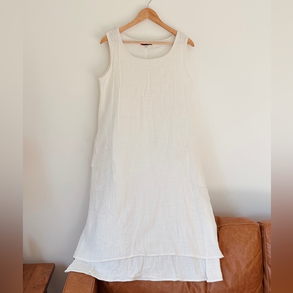 Sleeveless cotton mix maxi dress - fully lined - white - no tag - M - Picture 4 of 6